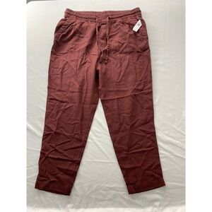 Old Navy Womens Linen Blend Tapered Drawstring Pants Burgundy L